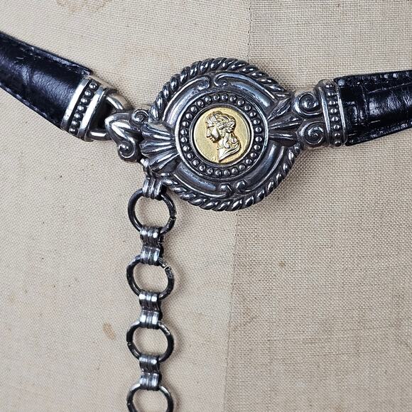 VTG 1996 Belt metal link and leather belt with dangle traditional classic M - Picture 2 of 13